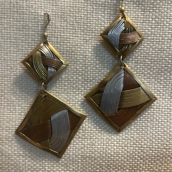 Handcrafted Solid Antique Detailed Copper Dangle Earrings from Chile - Picture 2 of 5